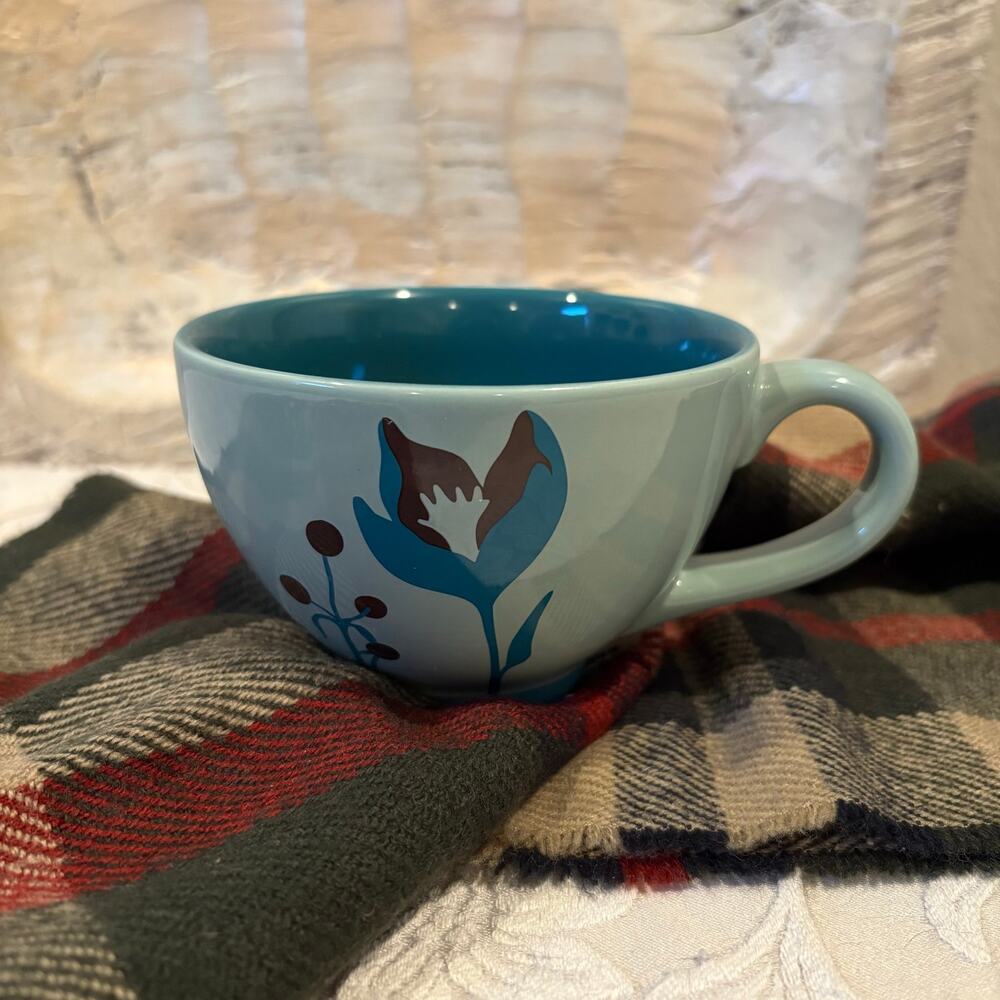 STARBUCKS COFFEE 2006 Coffee Tea Cup Mug Asian Inspired Floral Teal/Blue 12oz